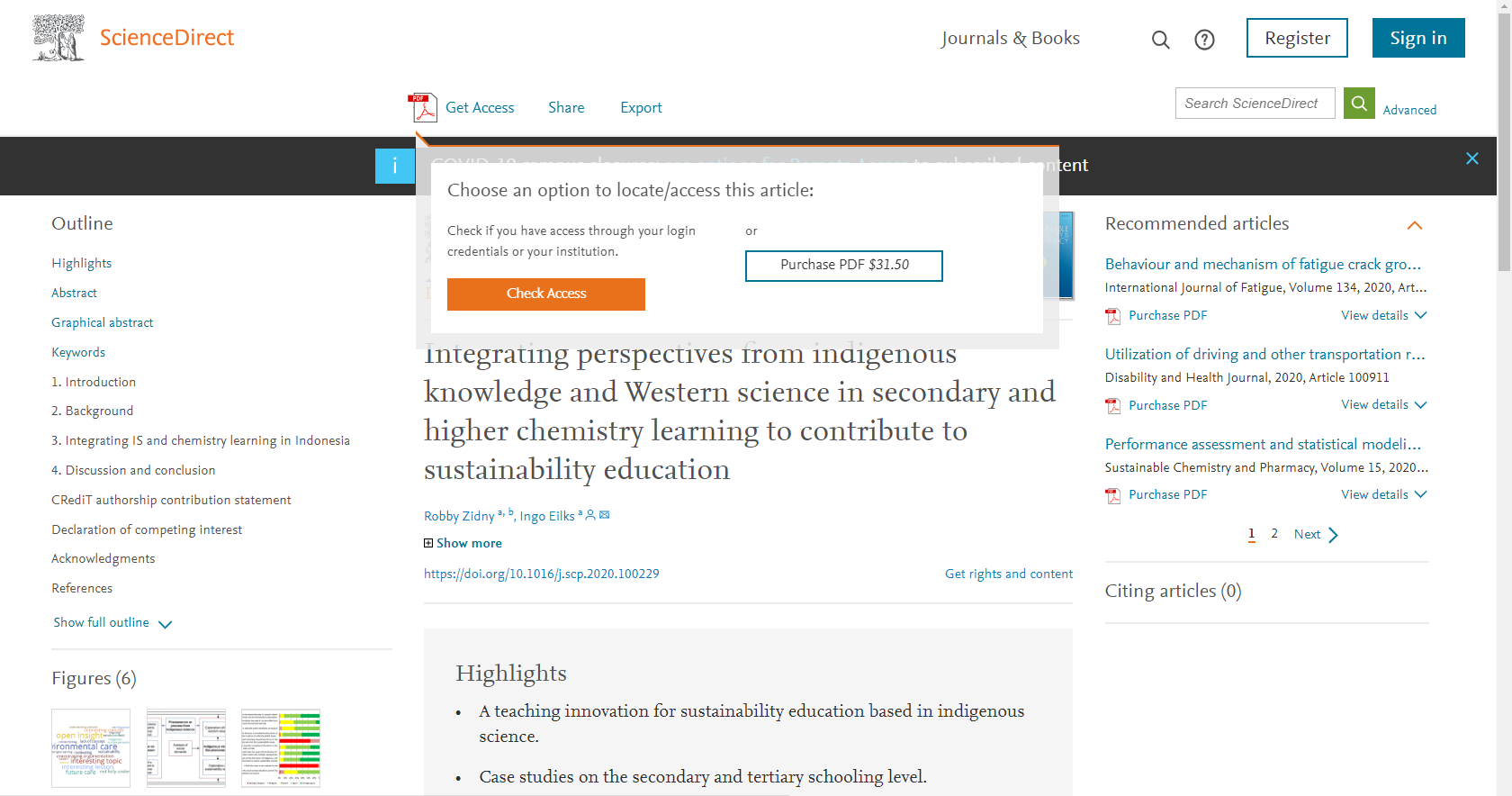 How do I activate and use remote access in ScienceDirect